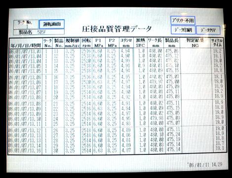 摩擦圧接　品質管理データ